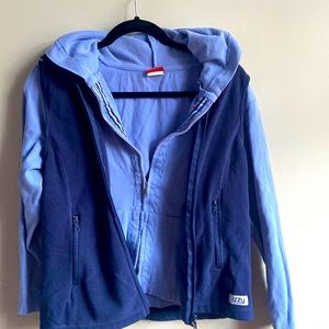 dickies zip up hoodie and navy blue Izzy scrub fleece vest. Selling together.